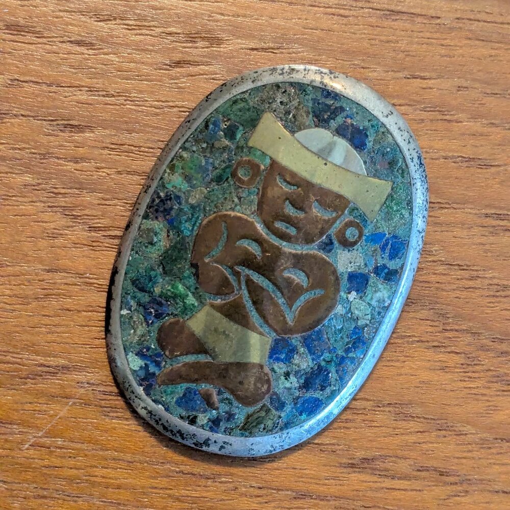 Vintage Taxco Mexico Metales Casados 925 Silver Brooch Pendant Mosaic Necklace